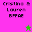 Pixelated text 'Cristina & Lauren BFFAE' appears on two colored backgrounds with a star symbol changing color between frames.