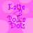 Pixelated purple text 'Katie Polka Dots' on pink background with light pink circles, animated as a repeating sequence of two distinct frames.