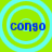 Four identical circular icons with cyan concentric rings on a bright green background, each containing the word 'congo' in blue pixelated text.