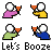 Pixel art contact sheet showing two animated frames of stick figures holding wine glasses with text "Let's Booze" below each frame.