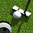 Animated golf icon showing a ball being struck into a hole across multiple frames with grassy background and visible club motion.