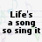 Pixelated text on a sheet music background with a gray rectangle overlay, featuring phrases about life and a heart symbol.