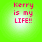 Four identical pixelated text on a green gradient background with pink text reading 'Kerry is my LIFE!!'