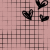 Pixelated black heart shapes on a pink grid background with dark brown lines.