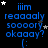 Blue text and white stars on black background with gray rectangle in bottom-right corner, animated star positions across frames.
