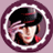 Animated circular icon with purple border showing character with dark hat and pink hair, then goggles, then abstract swirls.