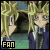 Pixelated anime character with spiky blonde hair and dark blue outfit, holding a hand near face, text "FAN" in bottom-left corner.