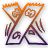 A 3x3 contact sheet of eight animated frames showing a stylized X-shaped icon with orange and purple elements, white background, and motion lines indicating vibration or shaking.