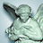 Pixelated angel figure with light green wings and robe, black outline on a pale blue background.