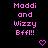Pixelated pink text on black background reads "Moddi and Wizzy Bffl!!" with two pixelated pink hearts below, one on each side.