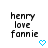 Pixelated text 'henry love fannie' in black with a blue heart symbol below, displayed on white background.