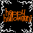 Black background with white jagged border and four identical orange 'happy halloween!' text blocks arranged in a