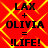 Red background with yellow diamond pattern and black text reading LAX + OLIVIA = !LIFE! in two identical vertical sections.