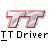 Pixelated icon with stylized 'TT' symbol above text reading 'TT Driver', rendered in red, white, and gray on a solid light gray background.