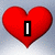 Red heart with vertical black bar on left side, white background with faint dots.