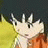 A pixelated contact sheet showing two frames of an animated buddy icon featuring a cartoon dragon and text on black background.