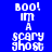 Blue background with white pixelated text reading "BOO! I'M A SCARY GHOST" arranged in vertical , red rectangular bars overlaying parts of the text