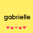 Yellow background with black text 'gabrielle' and five pink heart symbols below, where the third heart is lighter in color.
