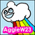 Pixelated cloud-shaped character with glasses and rainbow-colored clothing against light blue background, text banner changes color across frames.