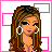 Animated contact sheet of a pixel-art doll character with brown hair, wearing a pink-and-black chevron top and white pants, displayed across multiple frames showing different poses and text elements.