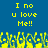 Blue background with yellow pixelated text reading "I no u love Me!!" repeated twice, with yellow pixelated grass-like shapes at the bottom.