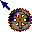 A circular red and blue icon with a yellow cross-like symbol surrounded by a gray ring, displayed among other similar icons on a white background.