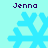 Four pixelated snowflake icons arranged in a , each with the name "Jenna" above or below it on a light cyan background