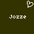 A static pixel art image with a dark green background, featuring a white pixelated heart symbol above two instances of the text 'Jozze' in white pixelated font.