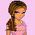 Pixel art contact sheet showing multiple frames of a female character in pink and blue clothing with 'A+F' text on her shirt, displayed against a light pink background with scattered purple squares.