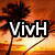 A pixelated sunset scene with palm trees and a gradient sky, featuring a large white text overlay that changes across frames.