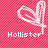 Pixelated icon with pink checkered background, white heart symbol, and 'Hollister' text in white block letters.