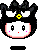 Pixelated character with black hair, yellow flower accessory, white face, pink cheeks, and red mouth; two expressions shown side-by-side.