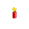 A red cylindrical object with a yellow star on top, showing sequential animation frames of the star's position and small particle effects.