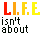 Animated contact sheet of 21 frames showing a pixel art icon with changing text and stick figure animation, featuring rainbow-colored 'LIFE' text, rain effects, and evolving phrases about dancing in the rain.