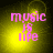 Pixelated pink text "music is life" on a yellow gradient background with subtle circular light effects.