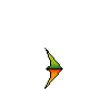 A pixelated kite-shaped icon with green, orange, and red segments rotates through multiple orientations against a gray background.