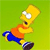 Pixelated yellow cartoon character with large white eyes, orange shirt, blue pants, and black shoes against solid green background.