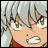 A 48x48 pixel animated buddy icon featuring a close-up of an anime character's face on the left and stylized text on the right against a black background.