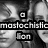 Black-and-white image of a person with text overlays reading 'a masochistic lion and a stupid lamb.'