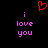 Red heart symbol above two identical pink text blocks reading 'i love you' on black background.
