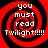 Four identical red and black spiral patterns with white text reading "you must read Twilight!!!!!" arranged in a