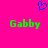 A static image with a bright pink background, featuring two green 'Gabby' text labels and one blue pixelated heart symbol above them.