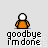 Pixelated orange figure with white head shrinks into small star-like shape while text 'goodbye i'm done' remains below.