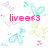 Pixelated icon with pink text phrases and pastel butterflies on white background, featuring 'liveee<3', 'laugh <3', and 'loveee<3' in varying positions.