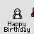 Pixelated cartoon figures with white faces and red clothing holding a red object, displayed under 'Happy Birthday' text on a gray background.