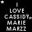 Black background with white text reading LOVE CASSIDY MARIE MARZZ arranged in three lines, surrounded by small stars and a vertical line that shifts position across frames.