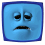 Blue square icon with rounded corners and dark blue border showing a 3D face in nine sequential expressions from left to right, top to bottom.