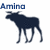 Four views of a dark blue moose silhouette with 'Amino' text in various positions on white and gray backgrounds.