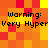 Pixelated orange and yellow background with repeated black text "Warning: Very Hyper" in four quadrants