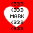 Red background with four white heart-shaped icons containing black text and symbols arranged in a